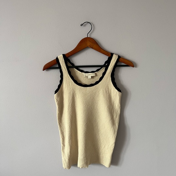 LOFT Tops - LOFT Textured Cream and Black Tank Top